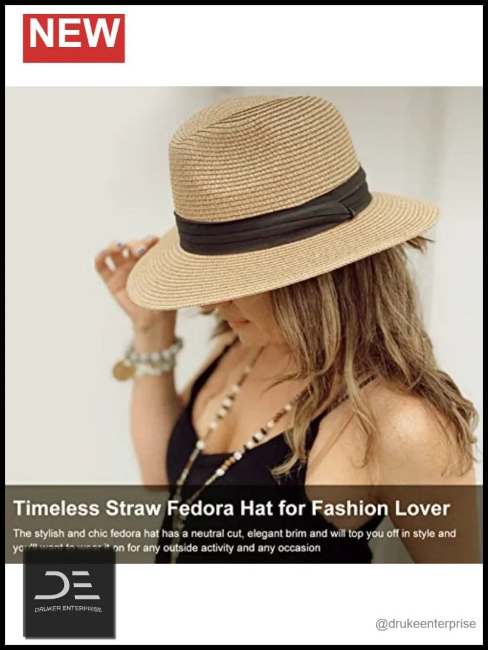 Women Straw Panama Fedora Hat UPF 50+ Sun Protection Roll Up